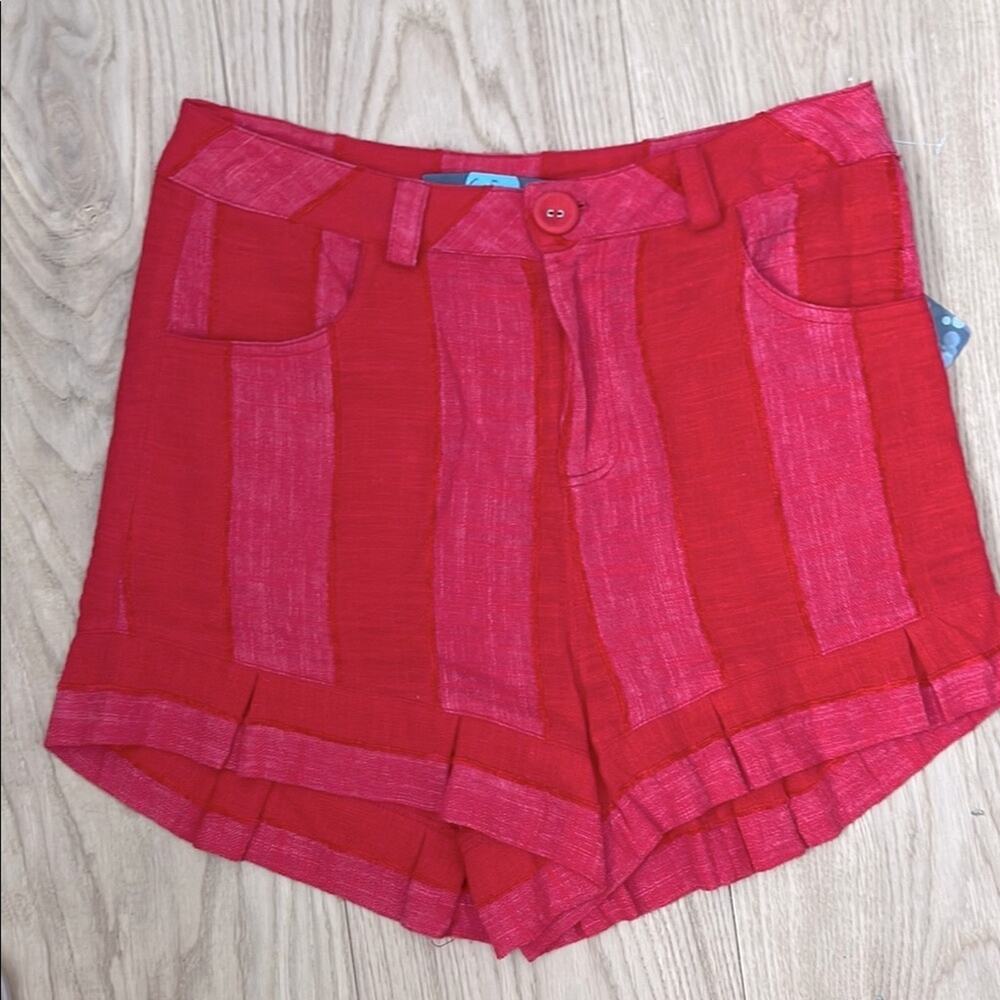 NWT $118 ANTHROPOLOGIE Eva Franco cotton Taj shorts red lighter red stripe 6 (S)